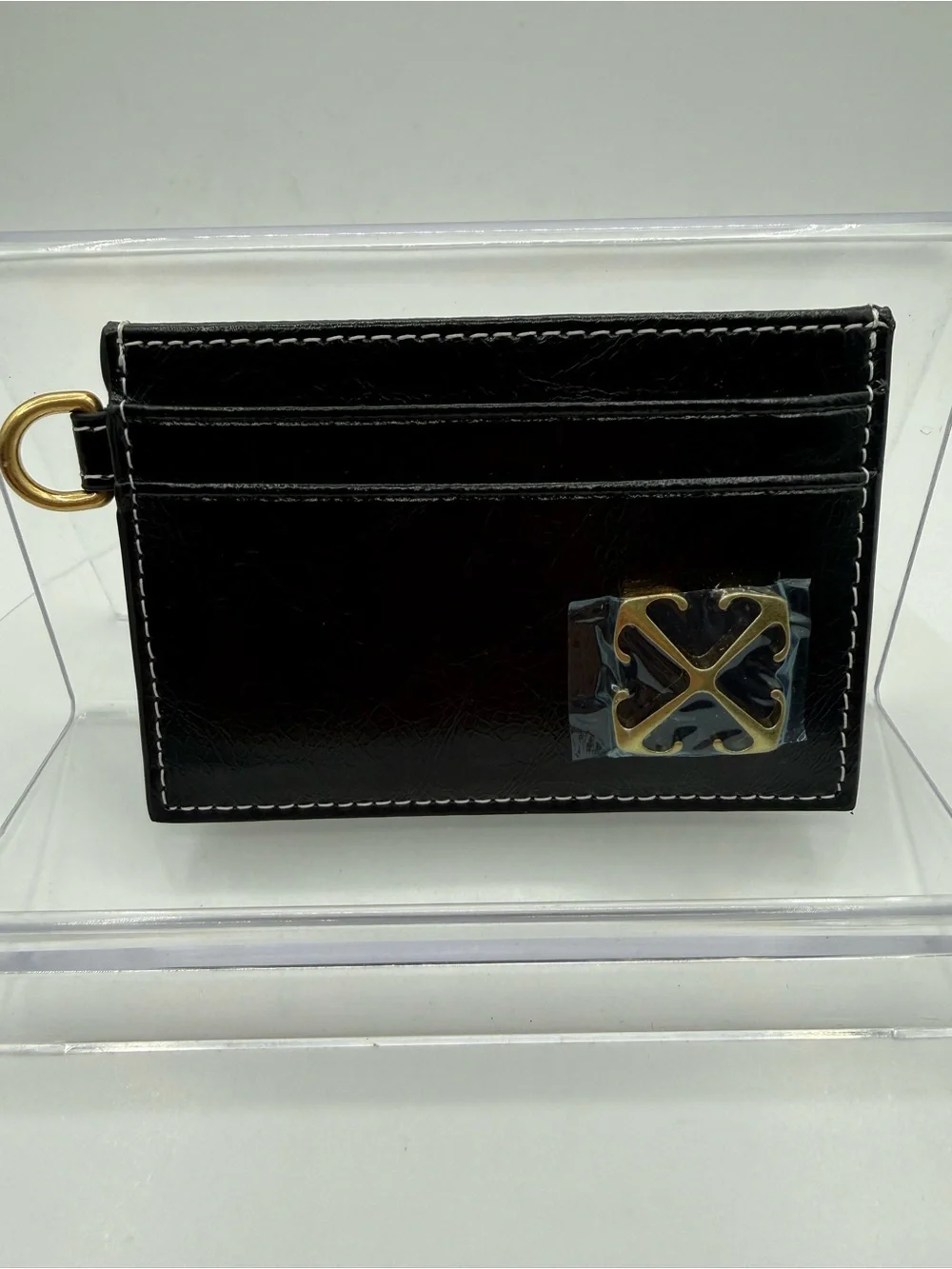 NWT Off White leather card holder w/ white stitching 🔥gold hardware